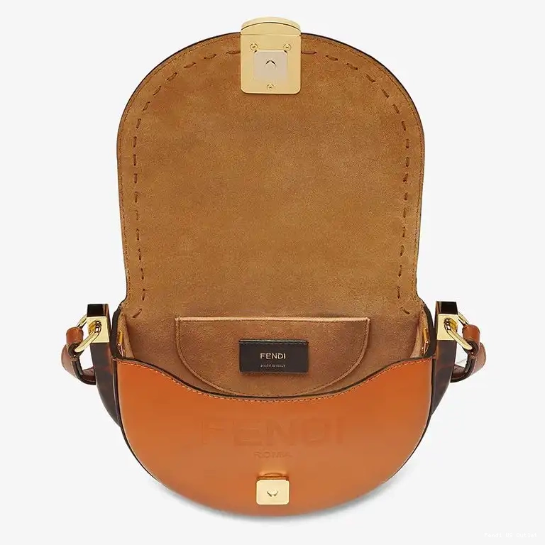 Vintage HOT Fendi Logo Leather Bag ROMA Calf Brown In Moonlight 0501